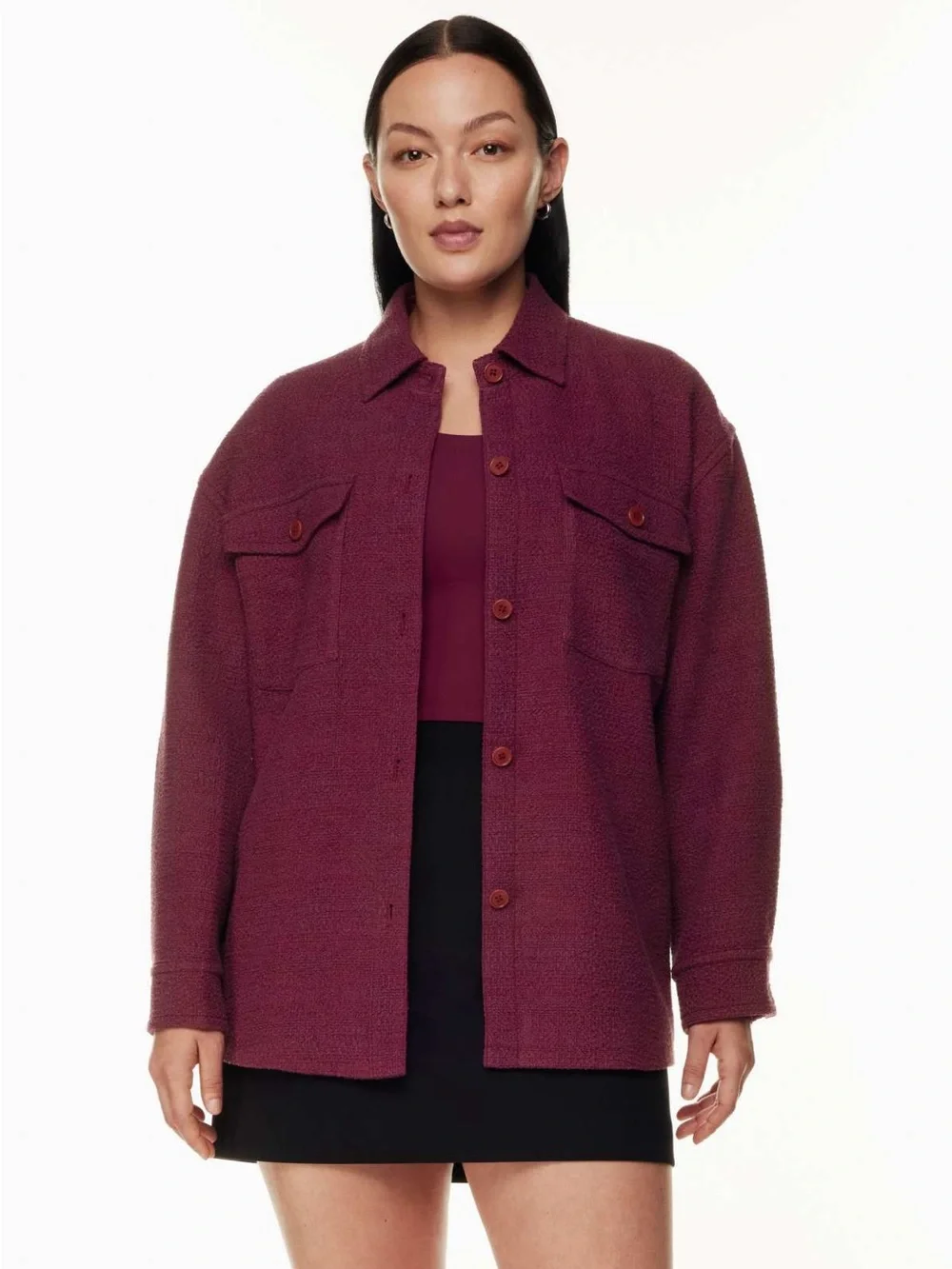Aritzia Babaton Joan Shirt Jacket Shacket Pockets Women's Size 2 Wine Color